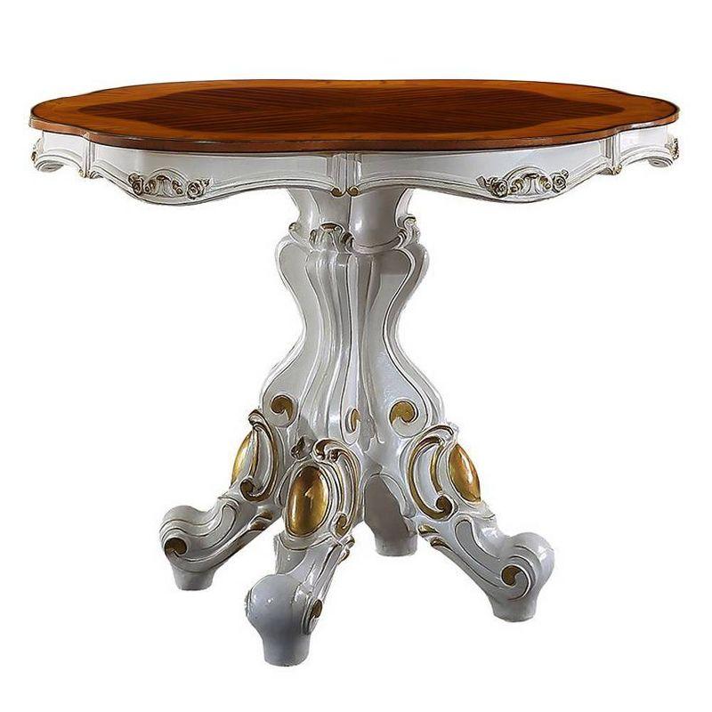 48" Picardy Accent Table Antique Pearl & Cherry Oak - Acme Furniture: Carved Details, Round Shape