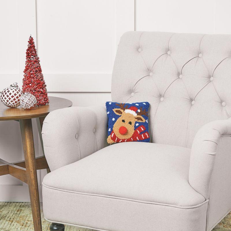 8" x 8" Christmas Reindeer Hooked Acrylic Throw Pillow