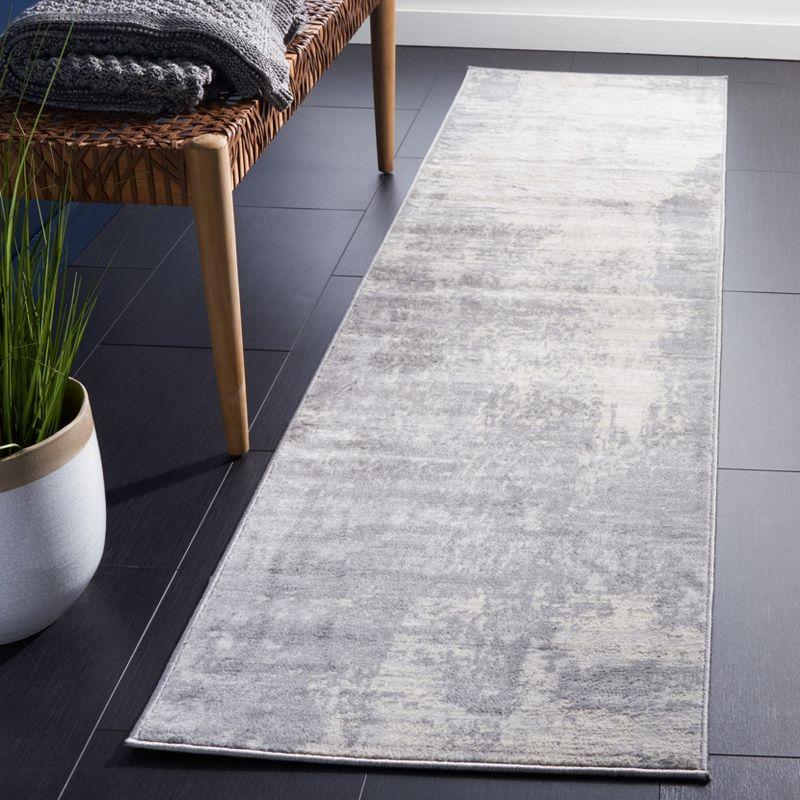 Light Grey and Ivory Abstract Synthetic Runner Rug