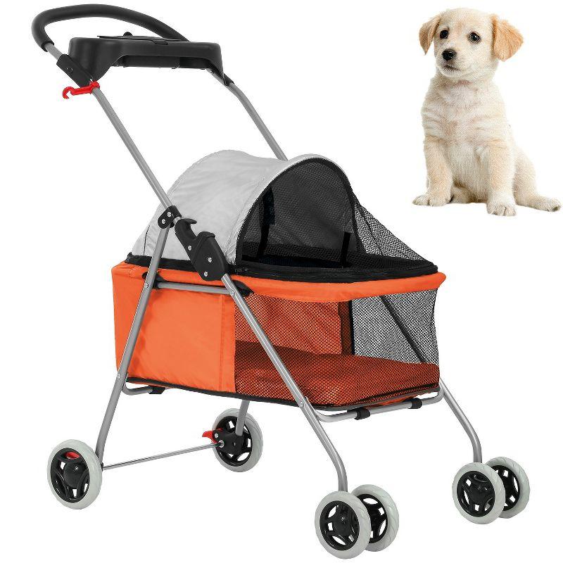 FDW 4 Wheels Pet Stroller Cat Dog Stroller Portable Folding Travel Carrier Strolling Cart Waterproof With Storage Basket Mesh Windows