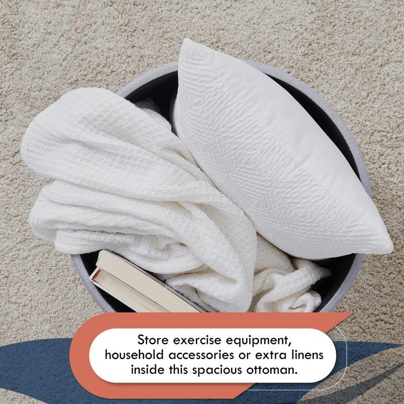 Ornavo Home Linen Upholstered Round Tufted Storage Ottoman with Wooden Legs - Gray