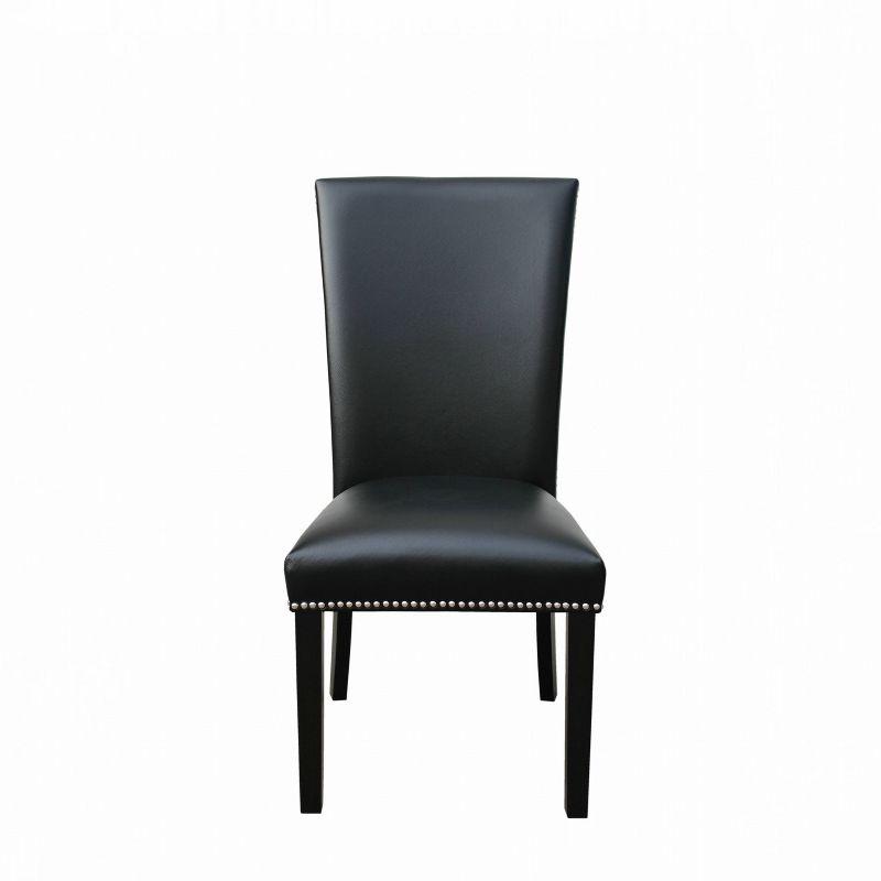 Camila Black Faux Leather Upholstered Side Chair Set with Silver Accents