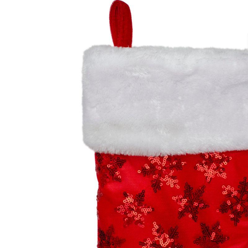 Northlight 20.5" Red and White Sequin Snowflake Christmas Stocking