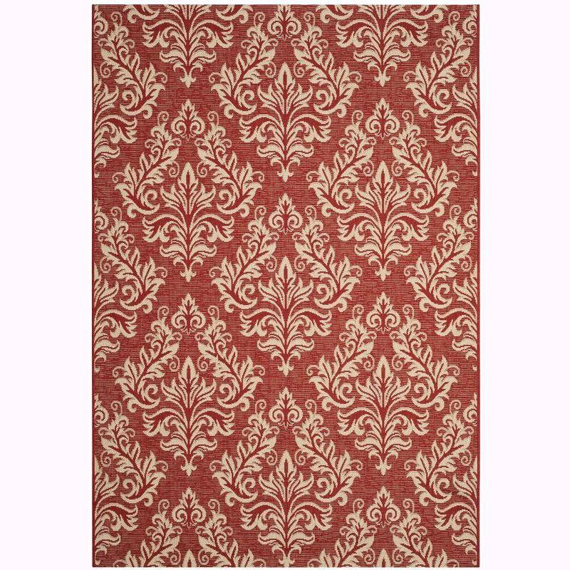 Red Rectangular Synthetic Stain-Resistant Damask Area Rug