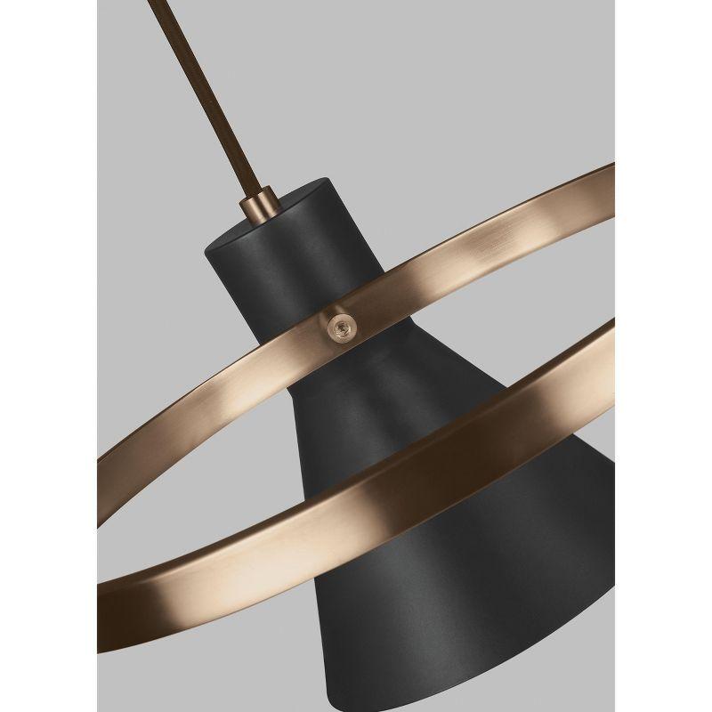 Satin Brass Towner Mid-Century 3-Light Chandelier with Black Steel Shade