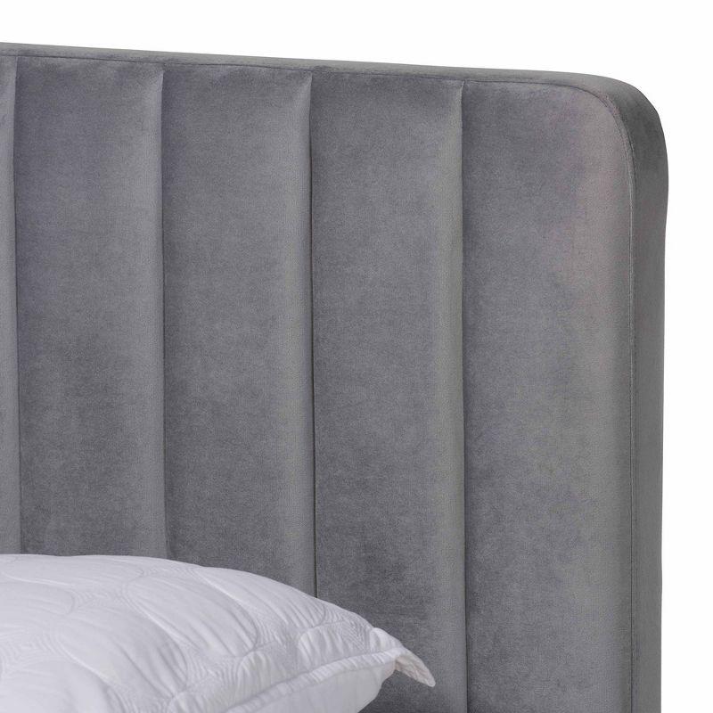 King Nami Velvet Platform Bed Light Gray/Gold - Baxton Studio