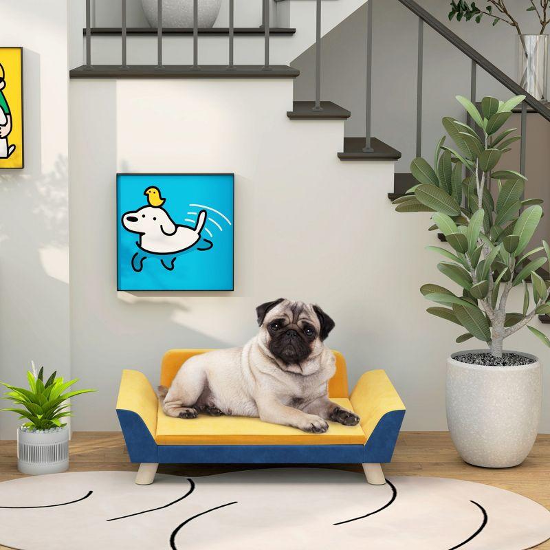 PawHut Dog Sofa Bed, Dog Couch, Pet Sofa for Small Dogs w/ Soft Cushion, Removable Washable Cover, Elevated Dog Bed Couch with Anti-Slip Foot Pads