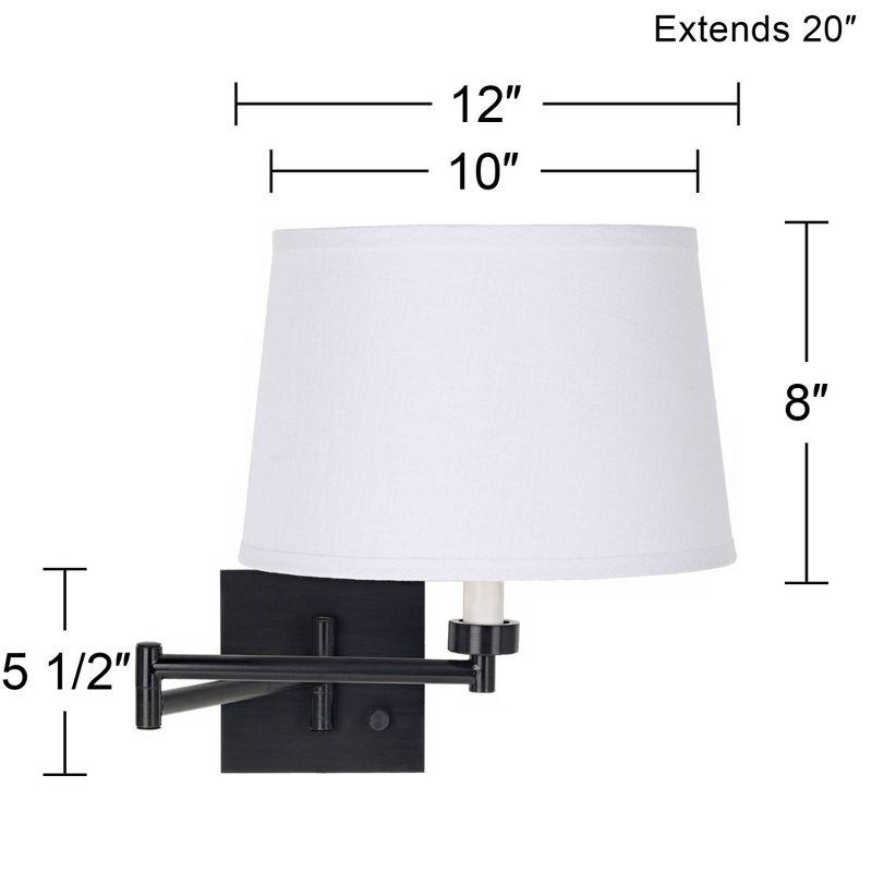 Franklin Iron Works Modern Swing Arm Wall Lamp Espresso Plug-In Light Fixture White Linen Drum Shade for Bedroom Bedside Reading