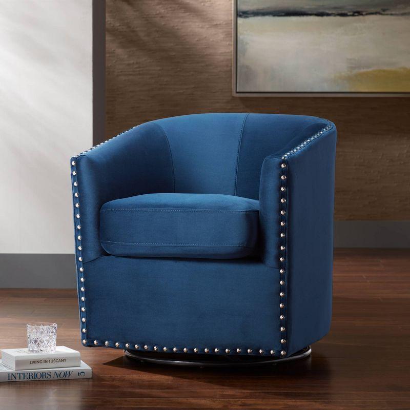 Elements Fullerton Nail Head Trim Navy Blue Swivel Accent Chair