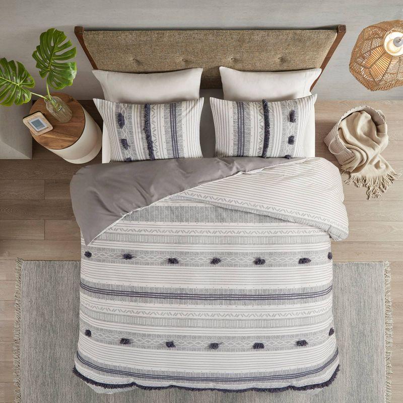 Ink+Ivy 3pc Full/Queen Cody Cotton Duvet Cover Set Gray/Navy: Woven Stripe, Lightweight, OEKO-TEX Certified