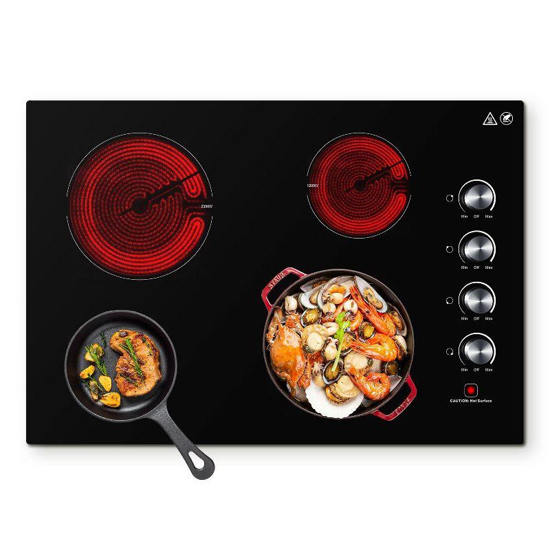 30 Inch Max. 7000W Cooktop with 4 Burners, 9 Heating Level Burner, Hot Surface Indicator, Knob Control, Ceramic Cook Stove with ETL Safety Certified