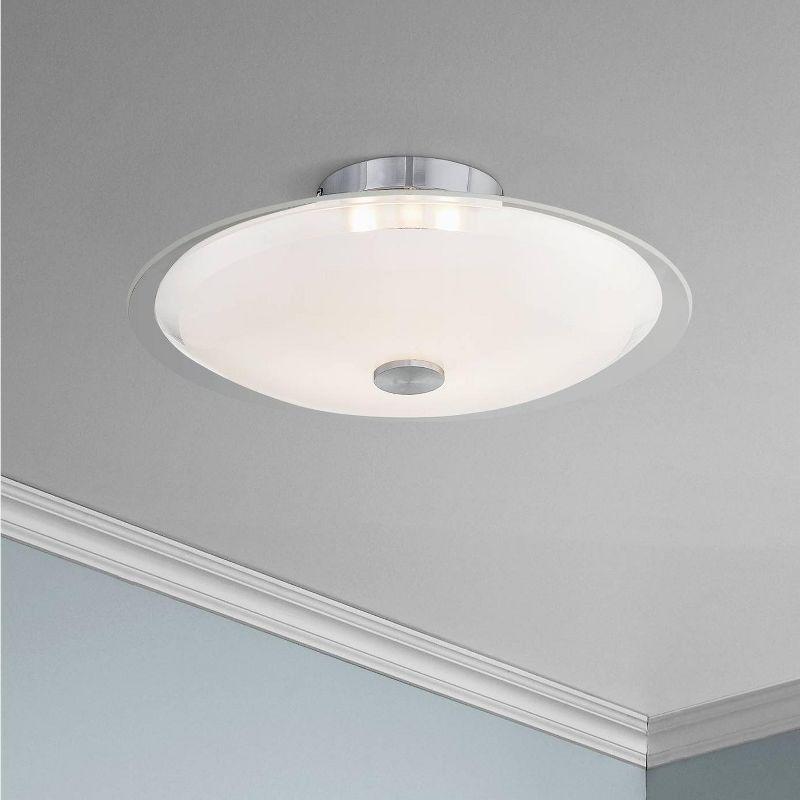 Possini Euro Design Modern Ceiling Light Semi Flush Mount Fixture 15" Wide Chrome 3-Light Clear Frosted Glass Disk for Bedroom Living Room Hallway