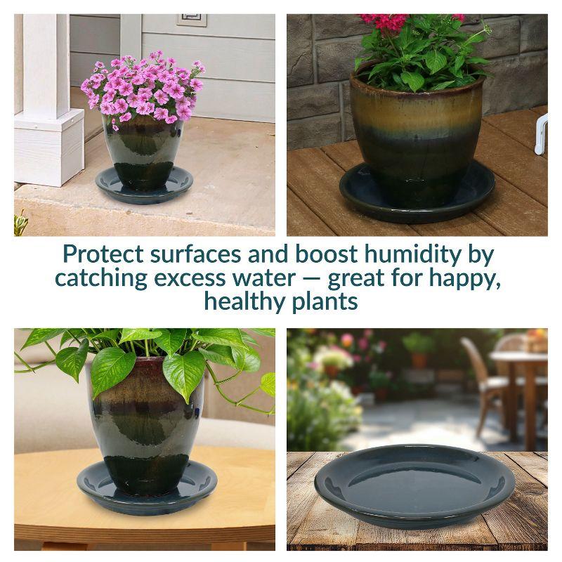 Sunnydaze High-Fired Glazed UV- and Frost-Resistant Ceramic Outdoor Flower Pot Saucer - 9" Diameter - Forest Lake Green - 2-Pack