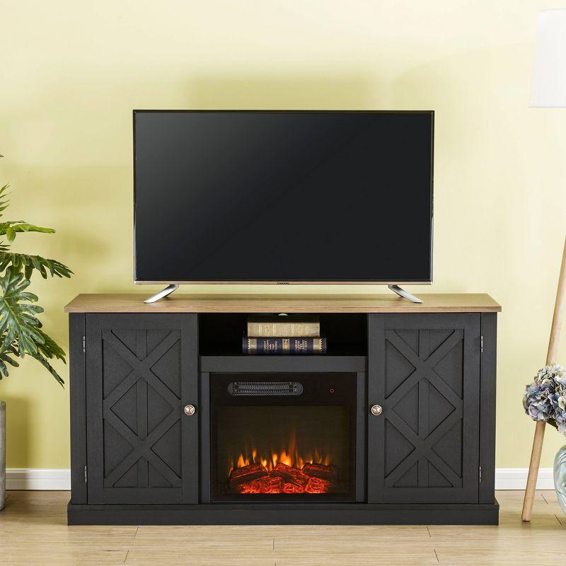 Electric Fireplace and TV Stand for TVs up to 60" Gray - Home Essentials: MDF Wood Composite, Nickel Hardware