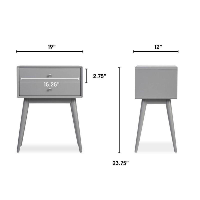 Rory Two Drawer Side Table Gray - Adore Decor: Mid-Century Modern, MDF Wood, Tapered Legs