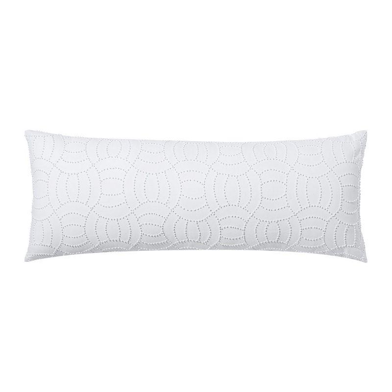 White Cotton Linen Embroidered Lumbar Pillow