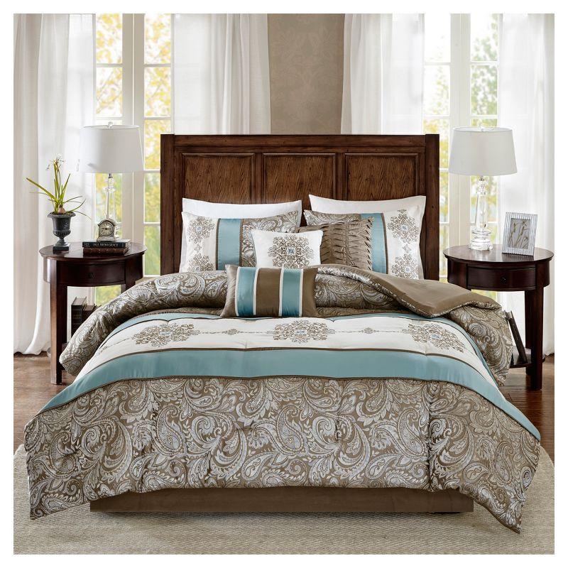 Caroline Queen Brown and Blue Jacquard Comforter Set