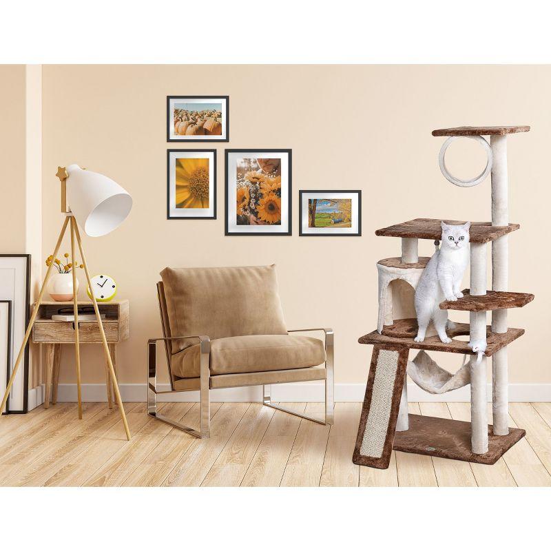 Beige and Brown 53" Sisal Cat Tree Condo with Hammock