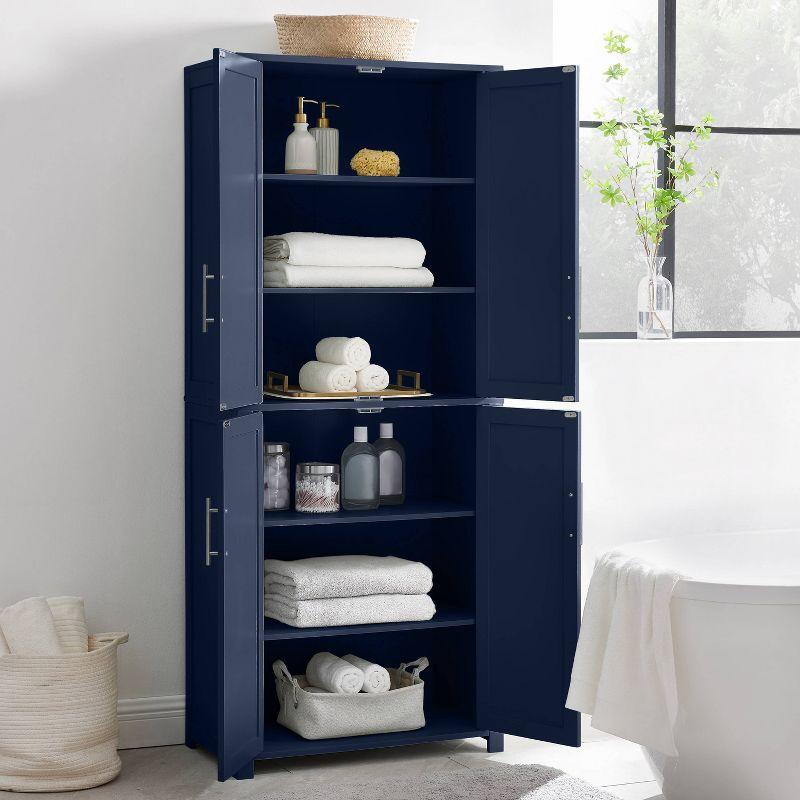 Crosley 67" Savannah Tall Kitchen Storage Pantry Navy: Traditional Farmhouse Design, Wood Veneer, MDF Frame, 3 Adjustable Shelves