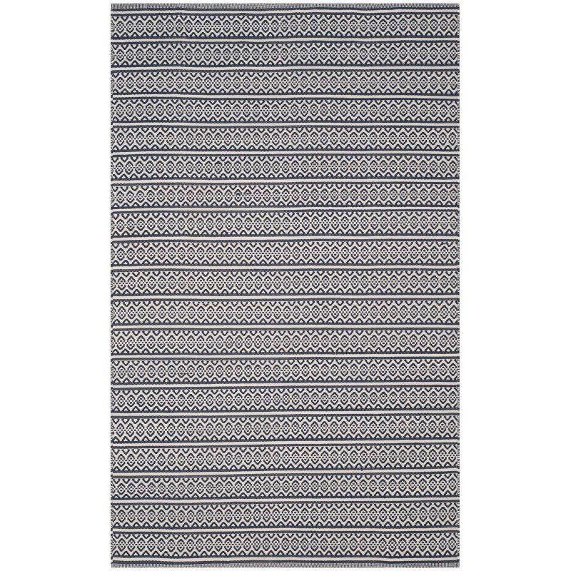 Ivory and Navy Handwoven Cotton Flatweave Area Rug 6' x 9'