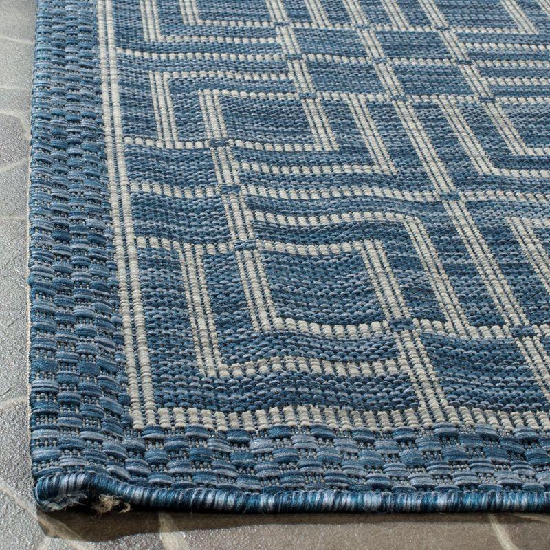 Gray and Blue Geometric Synthetic Square Area Rug