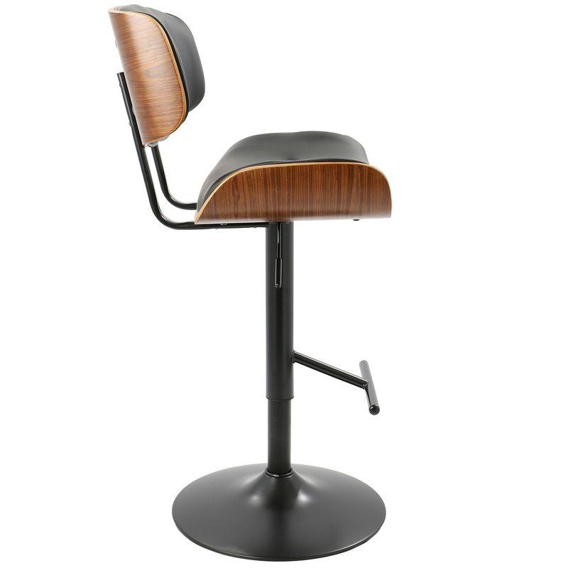 Adjustable Black Leather and Walnut Wood Swivel Barstool