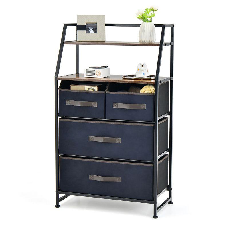 Industrial Black and Rustic Brown 4-Drawer Dresser with Shelves