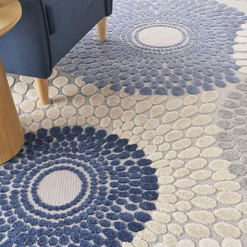 Nourison Aloha Bold Geometric Flatweave High-Low Indoor Outdoor Area Rug Blue/Grey 7'10" x 10'6"