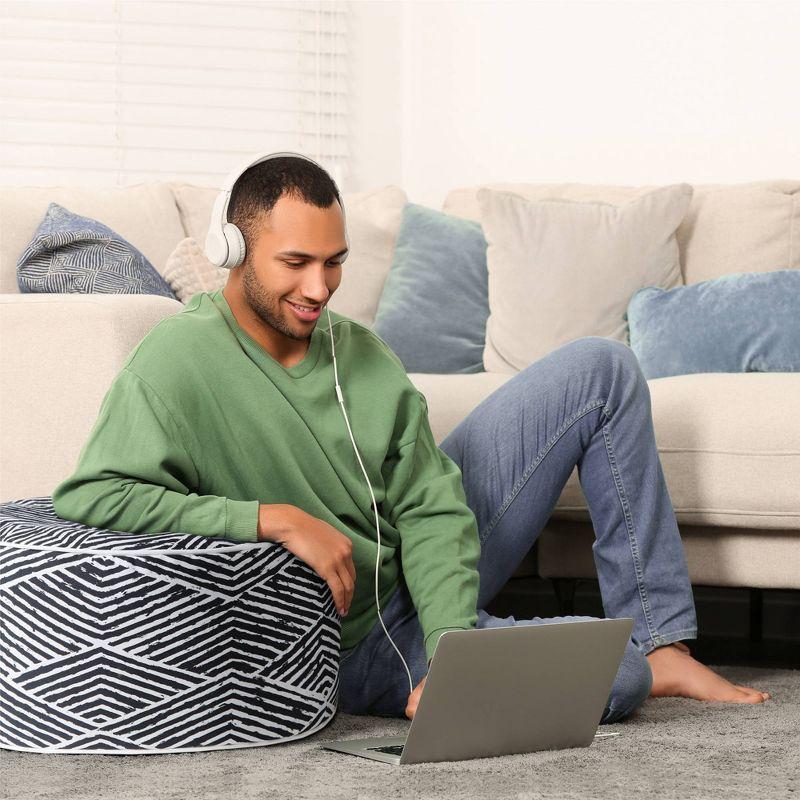 Black and White Inflatable Round Ottoman with Geometric Pattern