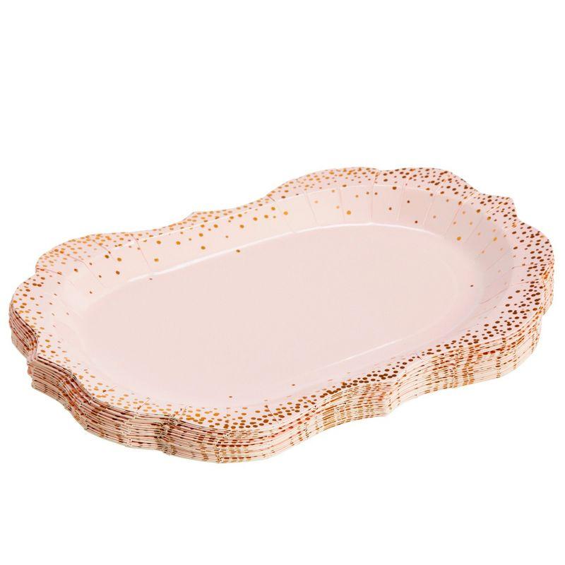 Sparkle and Bash 24 Pack Pink Disposable Serving Trays, Gold Foil Polka Dotted Party Platters, 9 x 13 In