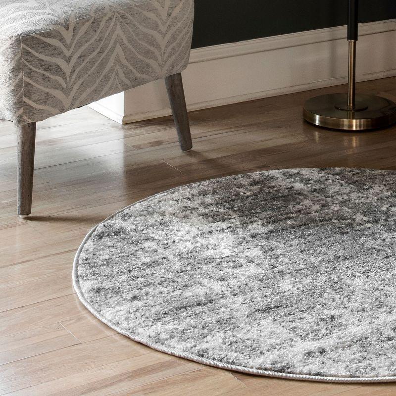 Gray Abstract Round Synthetic Easy Care Area Rug