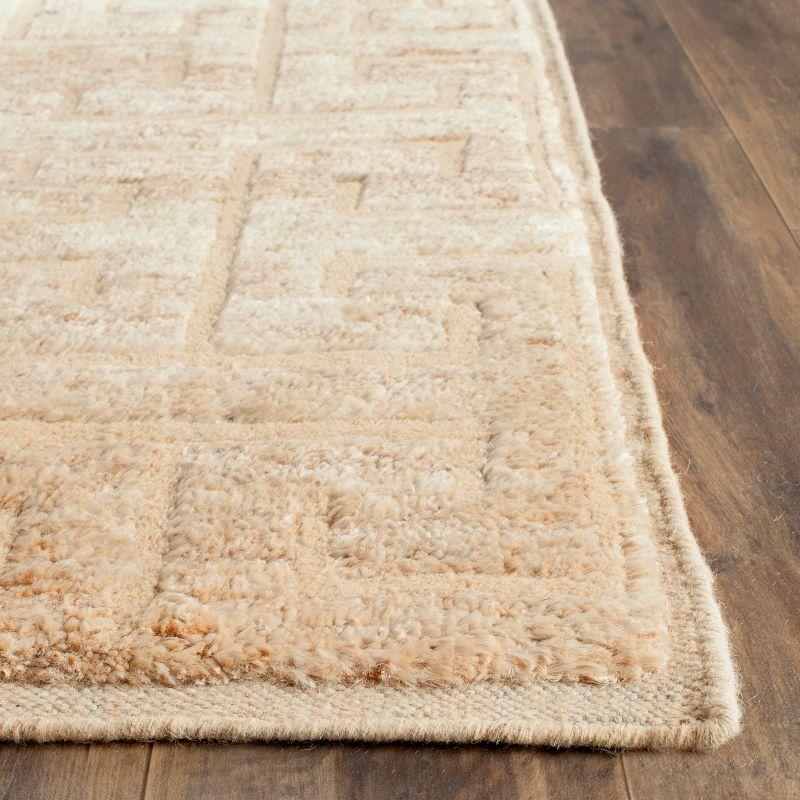 Ivory Geometric Hand-Knotted Wool & Viscose 4' x 6' Rug