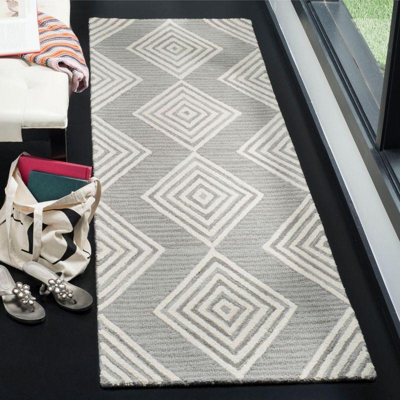 Ivory and Dark Grey Tufted Wool Runner Rug