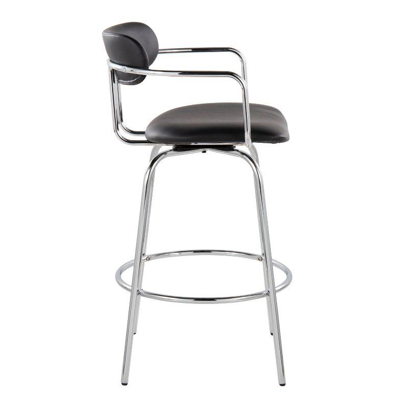 Set of 2 Demi Counter Height Barstools Chrome/Black - LumiSource: Cushioned, Swivel, Modern Design