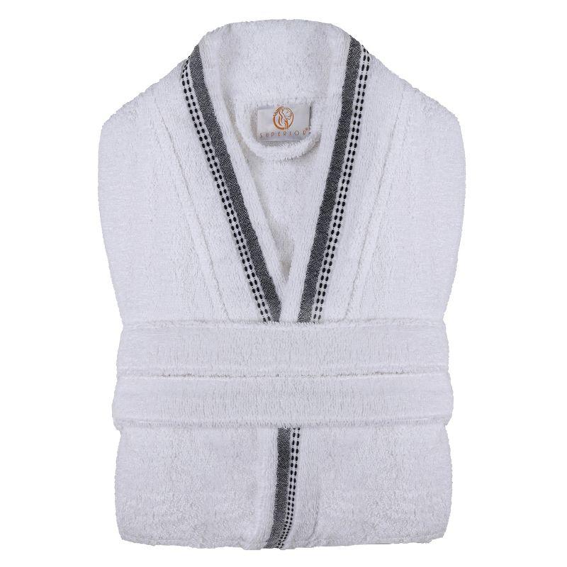 Unisex Small Charcoal-White Cotton Terry Cloth Bathrobe