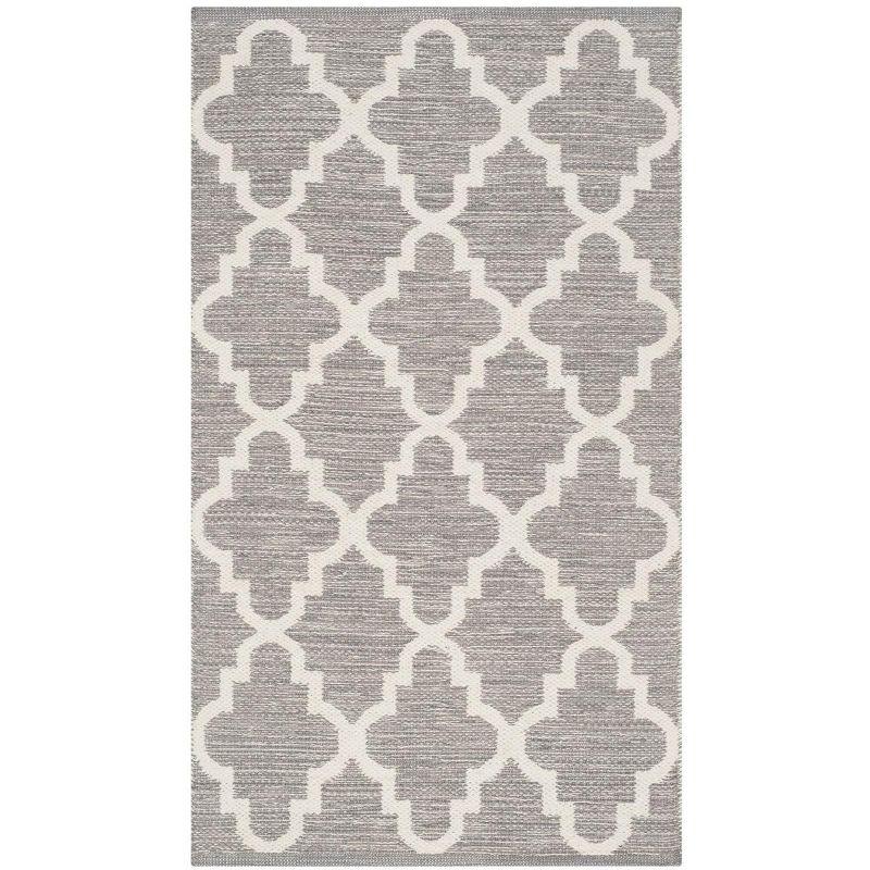 Grey and Ivory Flat Woven Wool Cotton Area Rug