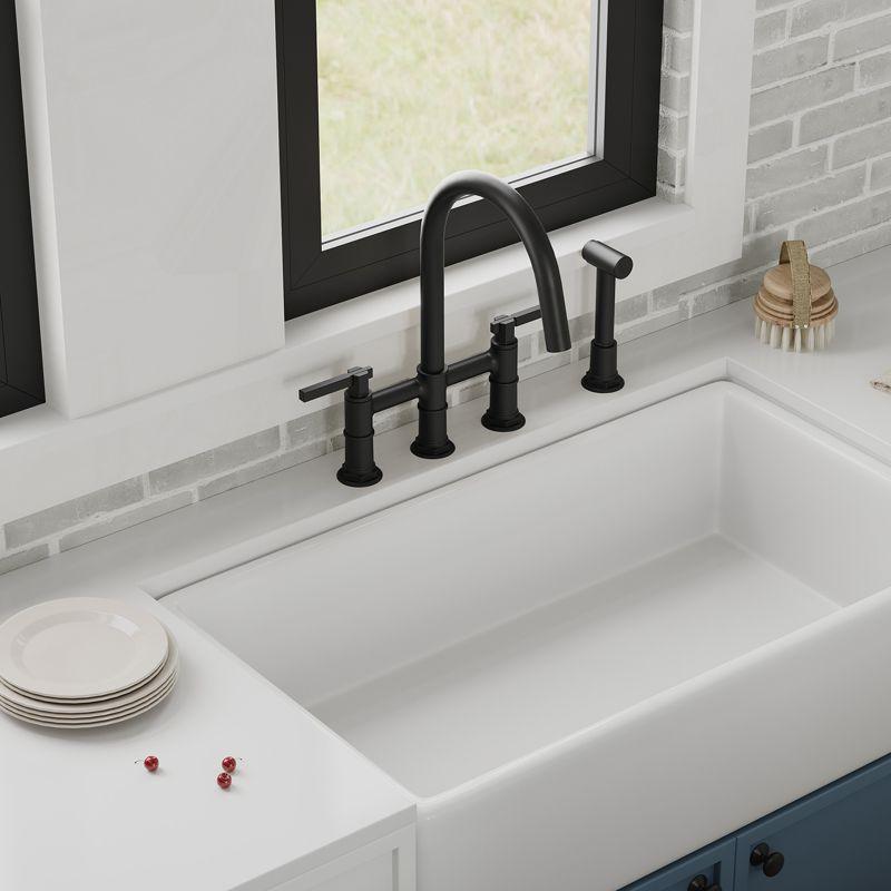 Modern Double Handle 4 Holes Deck Mount Bridge Kitchen Faucet With  Sink Faucet 360 Swivel Spout