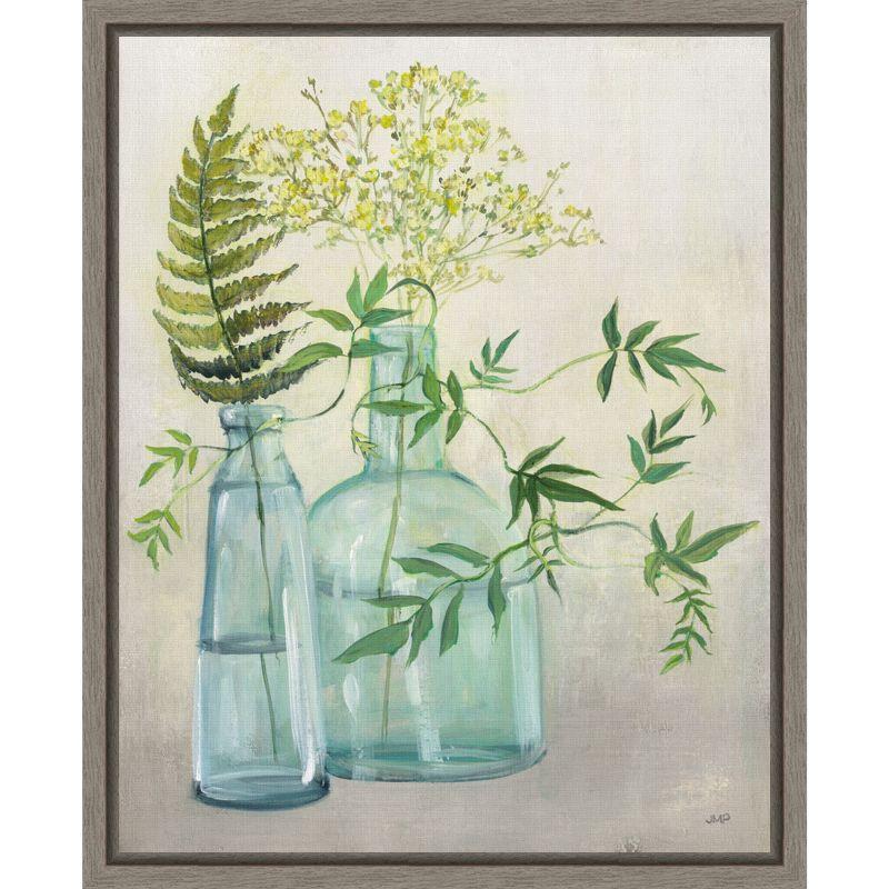 Green Botanical Still Life Canvas Wall Art Print in Gray Frame, 16 x 20 inches