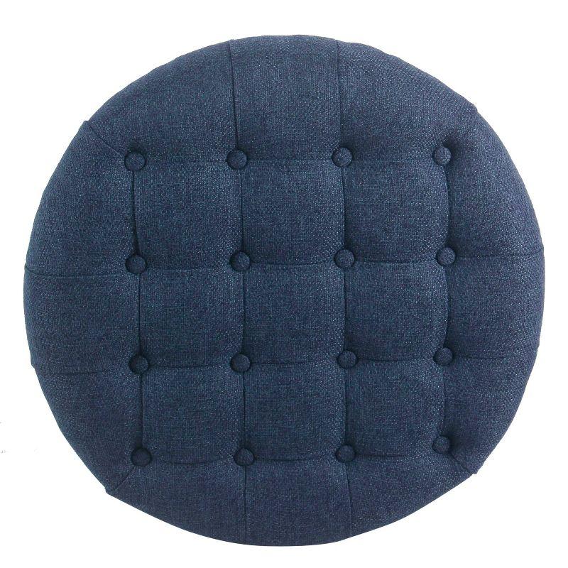 Large Tufted Round Storage Ottoman Navy - HomePop