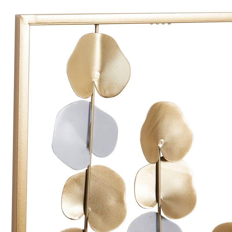 2pc Modern Leaf Ornamental Wall Decor Gold - Olivia & May: Iron Botanical Art, Vertical Display