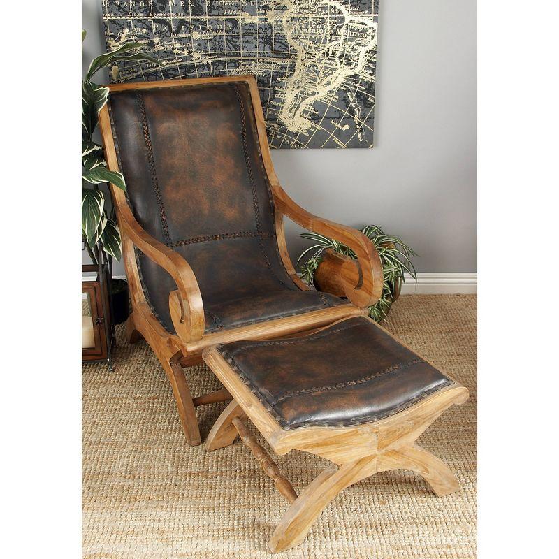 Traditional Dark Brown Leather Accent Chair and Ottoman Set