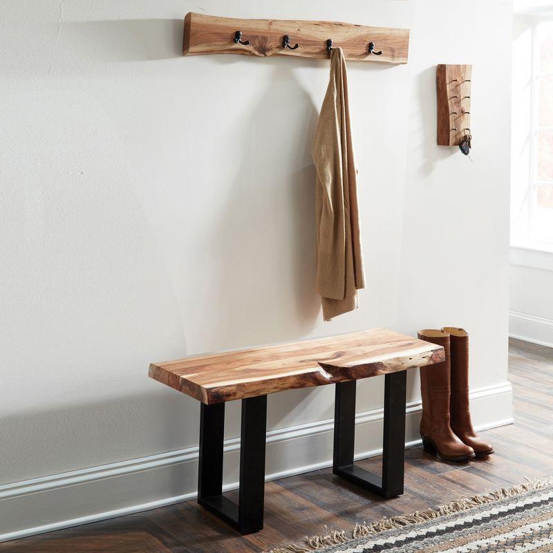 Alpine Natural Acacia Wood Live Edge Bench with Metal Legs