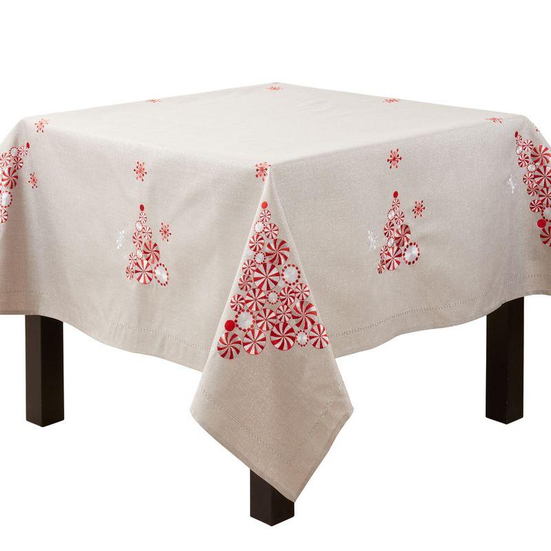 Silver Peppermint Christmas Tree Fabric Tablecloth