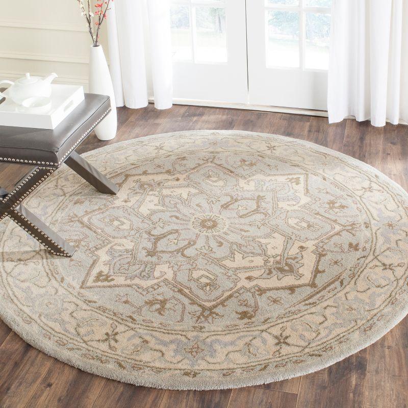 Gray Round Hand-Tufted Wool Non-Slip Rug, 47"