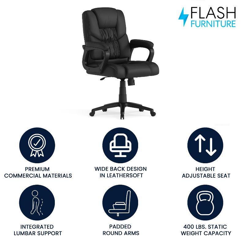 Ergonomic High-Back Black Leather Swivel Office Chair with 360° Swivel