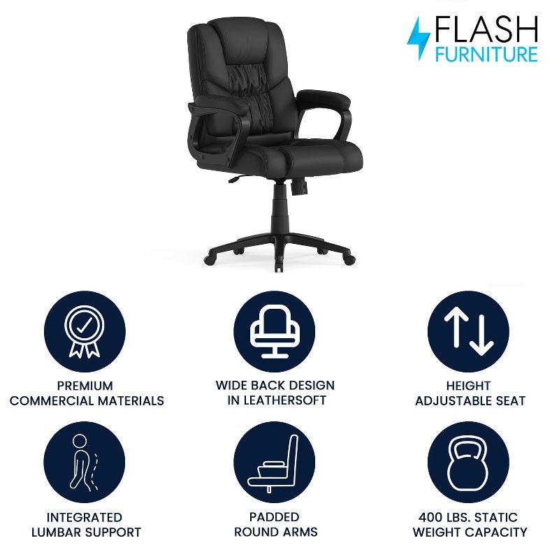Flash Furniture Big & Tall LeatherSoft Ergonomic Office Chair with Padded Armrests