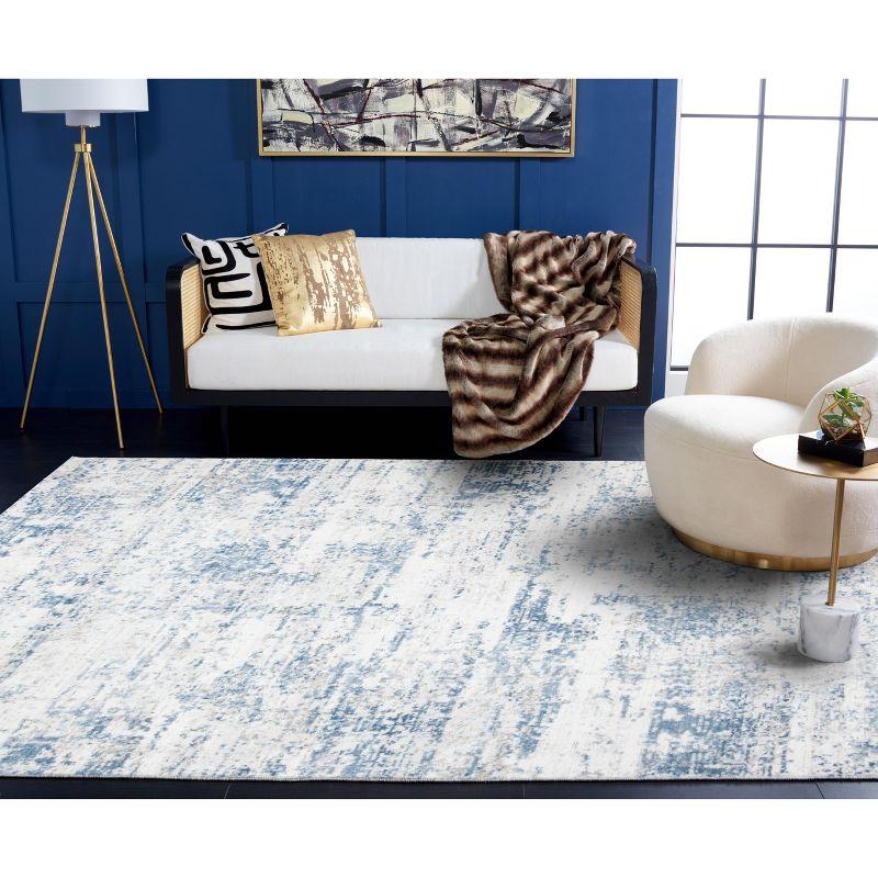 Ivory & Blue Abstract Hand-Knotted 9' x 12' Synthetic Area Rug