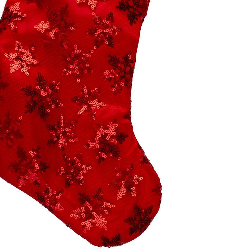 Northlight 20.5" Red and White Sequin Snowflake Christmas Stocking