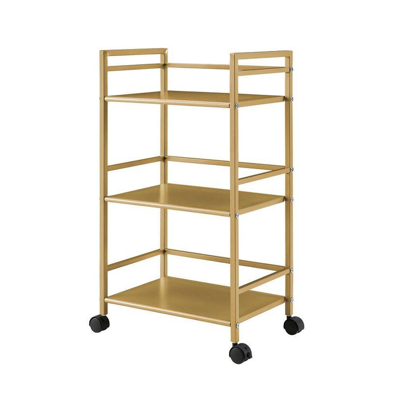 Gold Metal 3-Shelf Rolling Utility Cart with Wrap-Around Bars