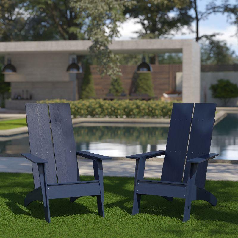 Navy Polystyrene Resin Adirondack Chairs with Cushions, Set of 2